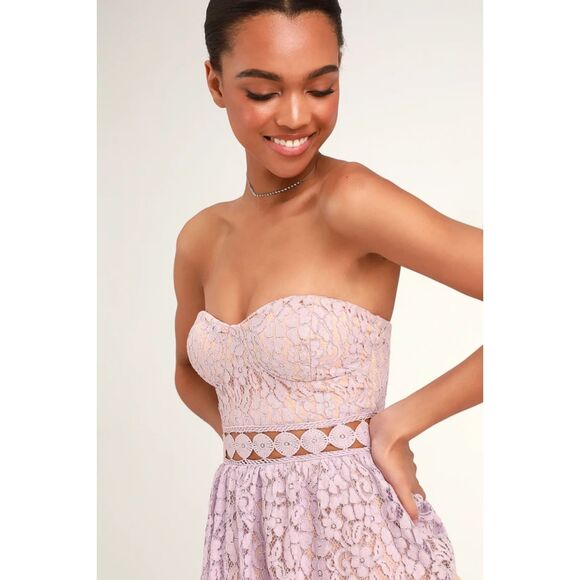 Lulu's Adorn Lavender Lace Strapless Midi Dress - S - Picture 2 of 9